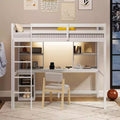 Lit mezzanine double avec lumière LED et prise de courant, bureau, étagères de rangement et armoire
