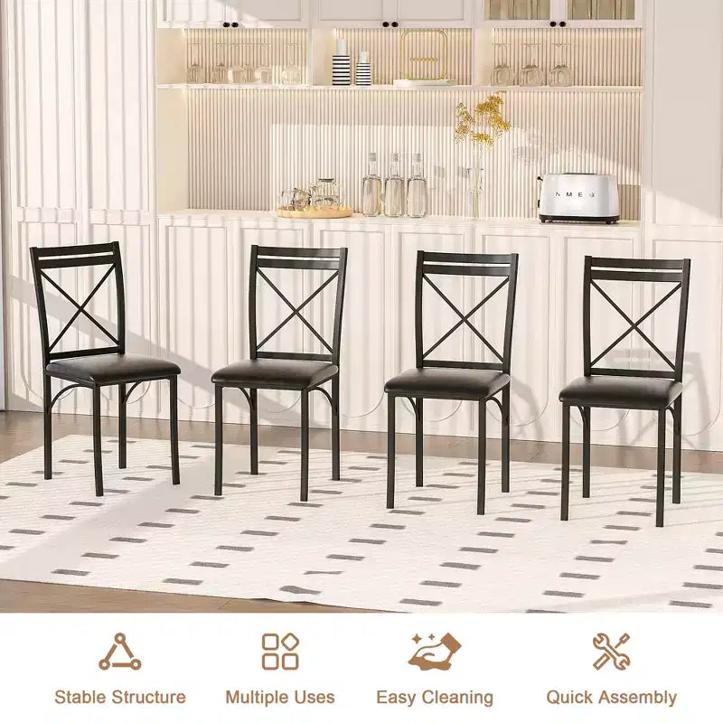 VECELO Ensemble table et 4 chaises de salle à manger, dînette en faux marbre avec 4 chaises pour cuisine, petit espace, noir/blanc