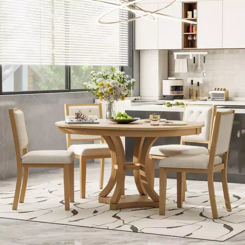 Ensemble de salle à manger rétro Merax élégant 5 pièces avec table ronde extensible et 4 chaises rembourrées