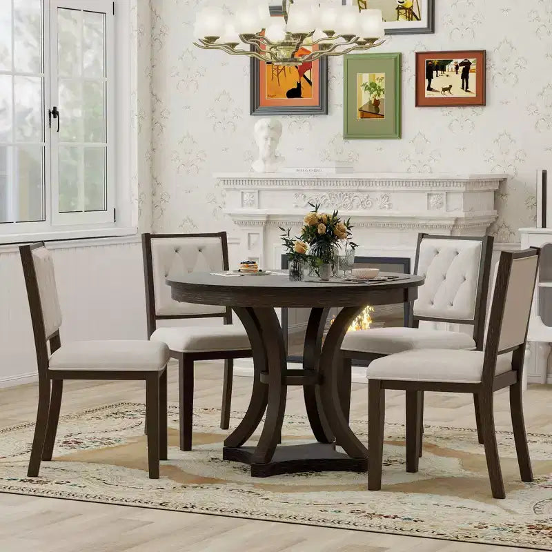 Ensemble de salle à manger rétro Merax élégant 5 pièces avec table ronde extensible et 4 chaises rembourrées