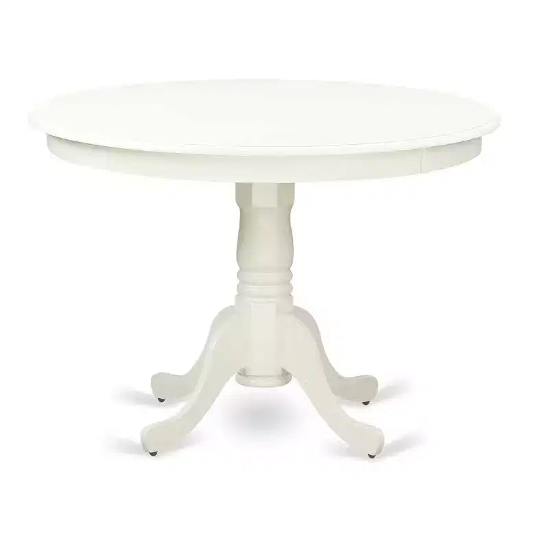 HomeStock Belmont, ensemble de meubles de salle à manger 5 pièces, comprenant une table à manger ronde avec pied central et 4 chaises à assise en bois, 42x42 pouces, Blanc lin