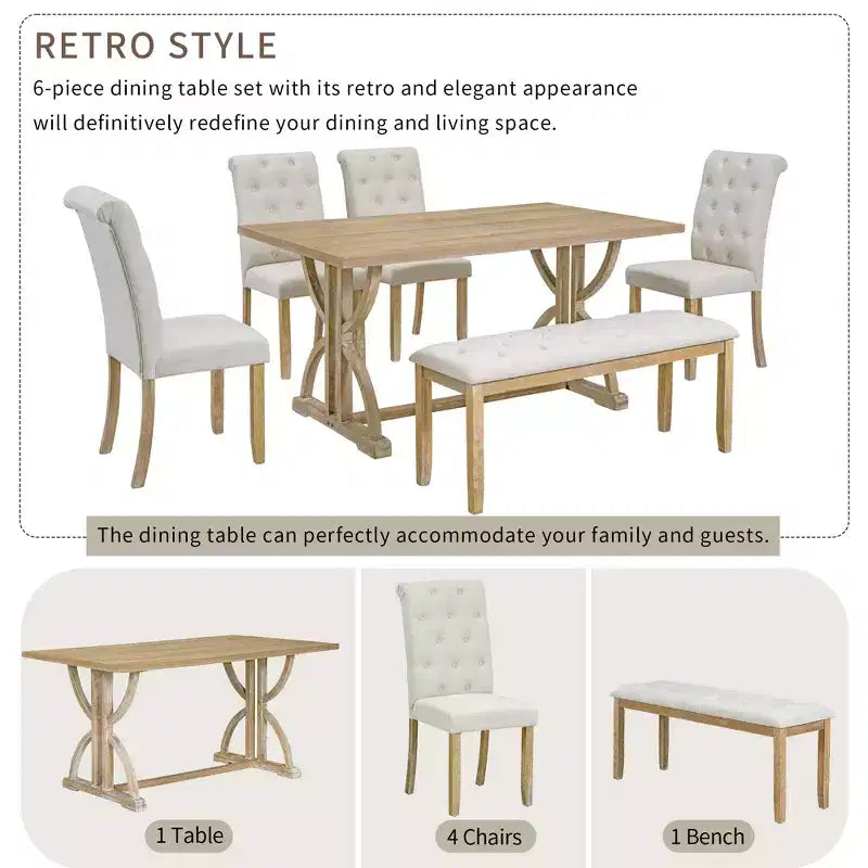 Ensemble de salle à manger de ferme pour 4 personnes, table de cuisine rectangulaire avec 4 chaises rembourrées et un banc