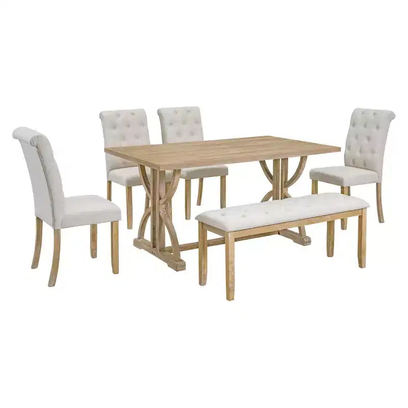 Ensemble de salle à manger de ferme pour 4 personnes, table de cuisine rectangulaire avec 4 chaises rembourrées et un banc