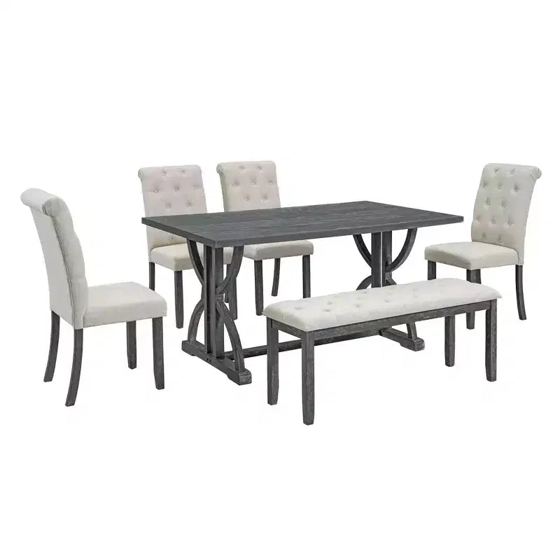 Ensemble de salle à manger de ferme pour 4 personnes, table de cuisine rectangulaire avec 4 chaises rembourrées et un banc
