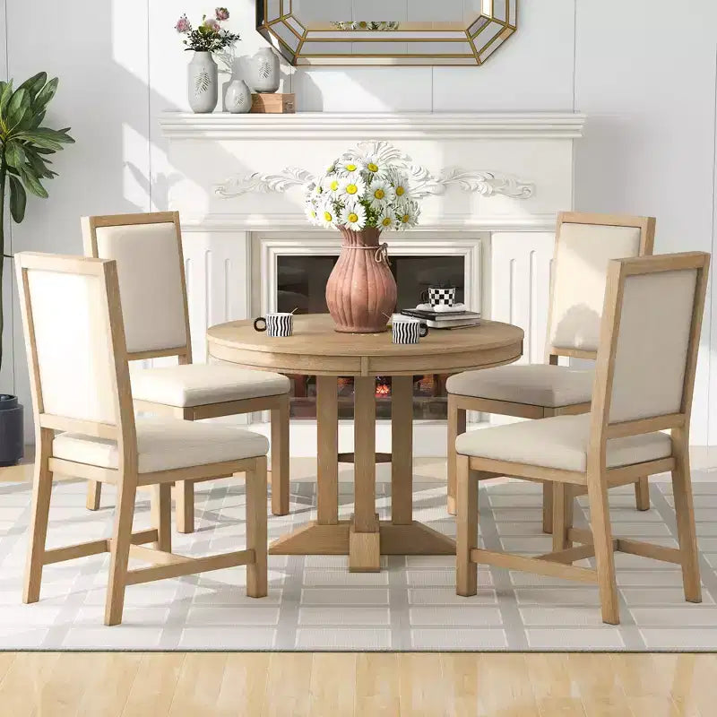 GDFStudio Salome – Ensemble de salle à manger 5 pièces avec table ronde extensible et chaises rembourrées