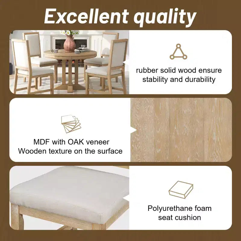 GDFStudio Salome – Ensemble de salle à manger 5 pièces avec table ronde extensible et chaises rembourrées