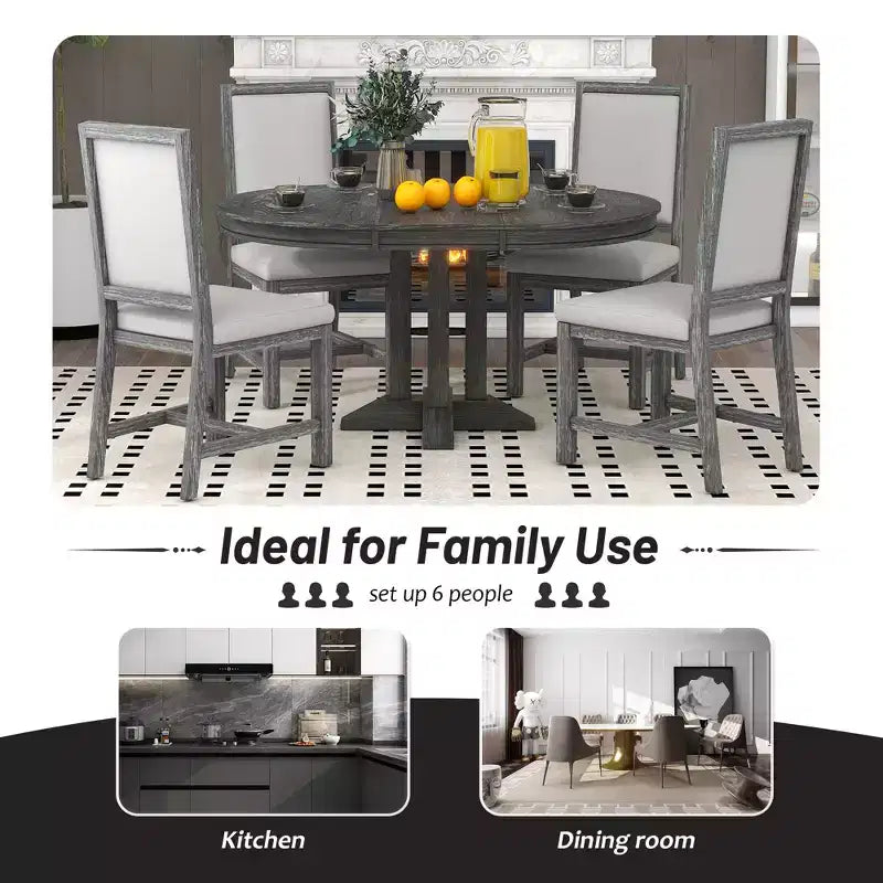 GDFStudio Salome – Ensemble de salle à manger 5 pièces avec table ronde extensible et chaises rembourrées