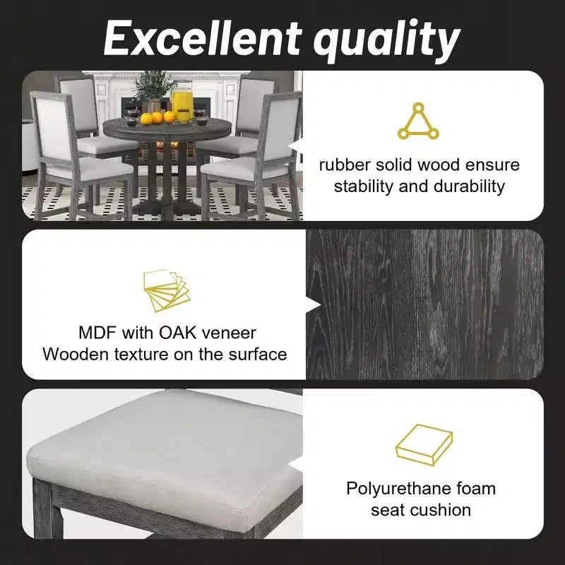 GDFStudio Salome – Ensemble de salle à manger 5 pièces avec table ronde extensible et chaises rembourrées