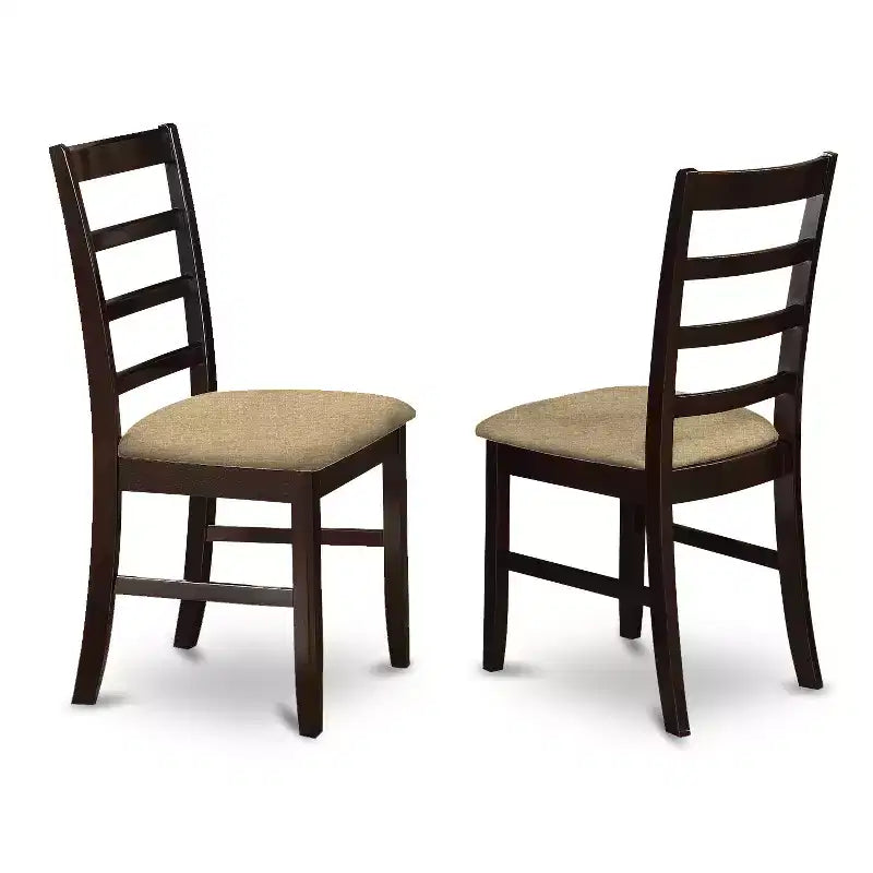 Table à manger ronde 5 pièces, plateau en bois massif finition cappuccino avec 4 chaises avec