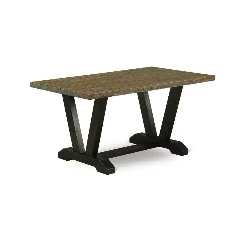 Table de salle à manger HomeStock 7 pièces en bois massif finition jacobéen vieilli avec 6 chaises