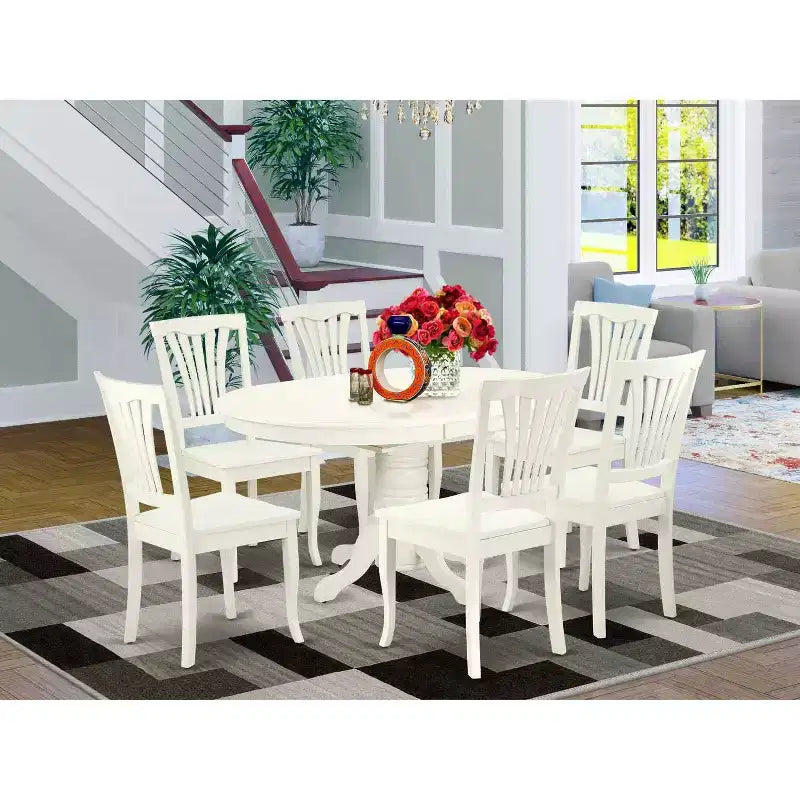 Salle à manger ovale 7 pièces - Table 107/152 cm avec rallonge et 6 chaises - Style Ferme Moderne