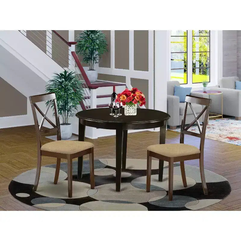 Petit ensemble de salle à manger - Table et chaises de cuisine 3 pièces - Rembourré en lin - Design compact
