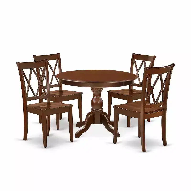 HomeStock 5-Piece Mahogany Finish Solid Wood Top Dining table with 4-Chairs