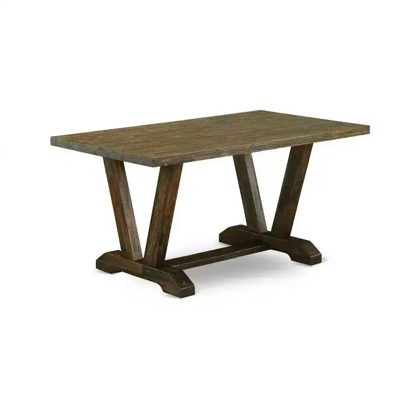 HomeStock Table à manger 6 pièces rectangulaire en bois massif finition jacobine vieillie avec 1 banc et 4 chaises