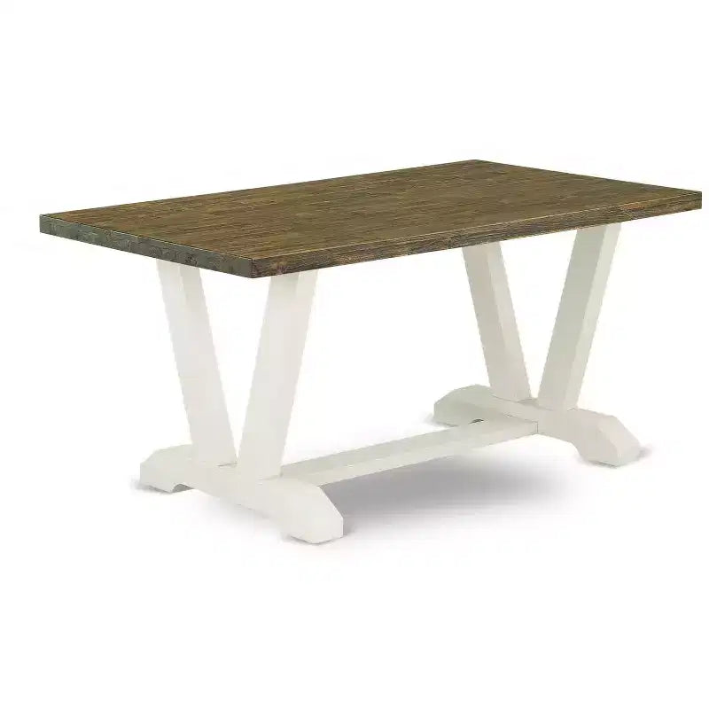HomeStock Table de salle à manger 5 pièces rectangulaire en bois massif brossé, finition lin blanc, avec 4 chaises