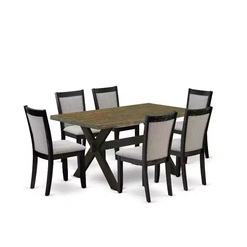 HomeStock 7-Piece Distressed Jacobean Finish Solid Wood Top Dining Table with 6-Parson Chairs