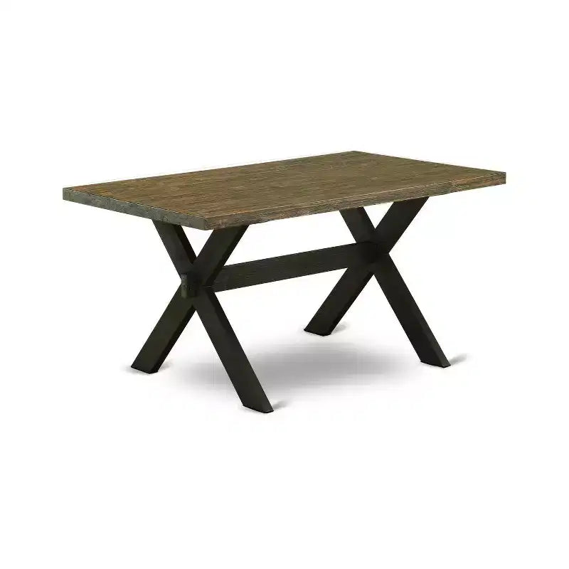 Table à manger HomeStock 7 pièces avec plateau en bois massif finition jacobine vieillie et 6 chaises de salle à manger