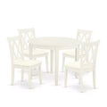 5 Piece Dinette Set - Round Kitchen Table & 4 Dining Chairs - 42 Inch - Linen White
