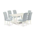 HomeStock 7-Piece Rectangle Natural Oak Finish Solid Wood Top Dining Table with 6 Chairs