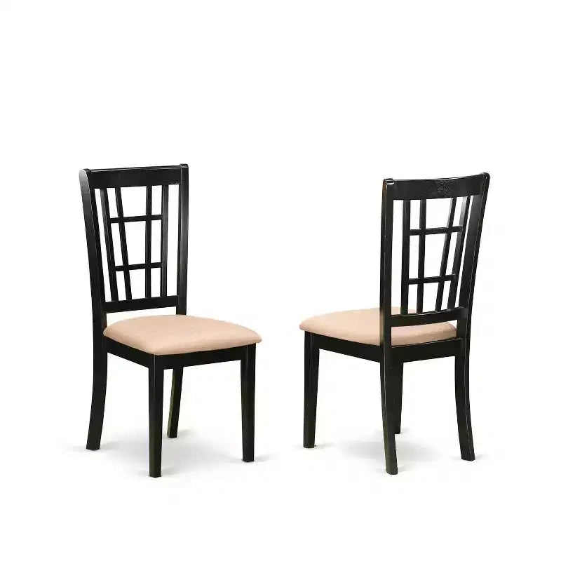 Table à manger ronde 5 pièces, plateau en bois massif finition noire avec 4 chaises