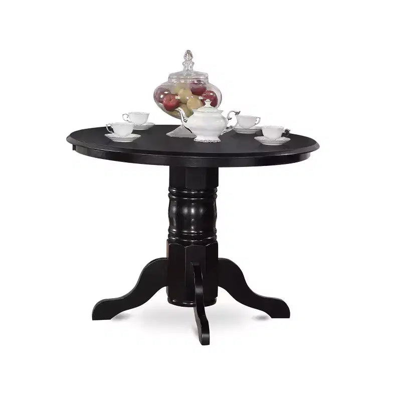 HomeStock 3-Piece Round Black Finish Solid Wood Top Dining Table with 2 Chairs