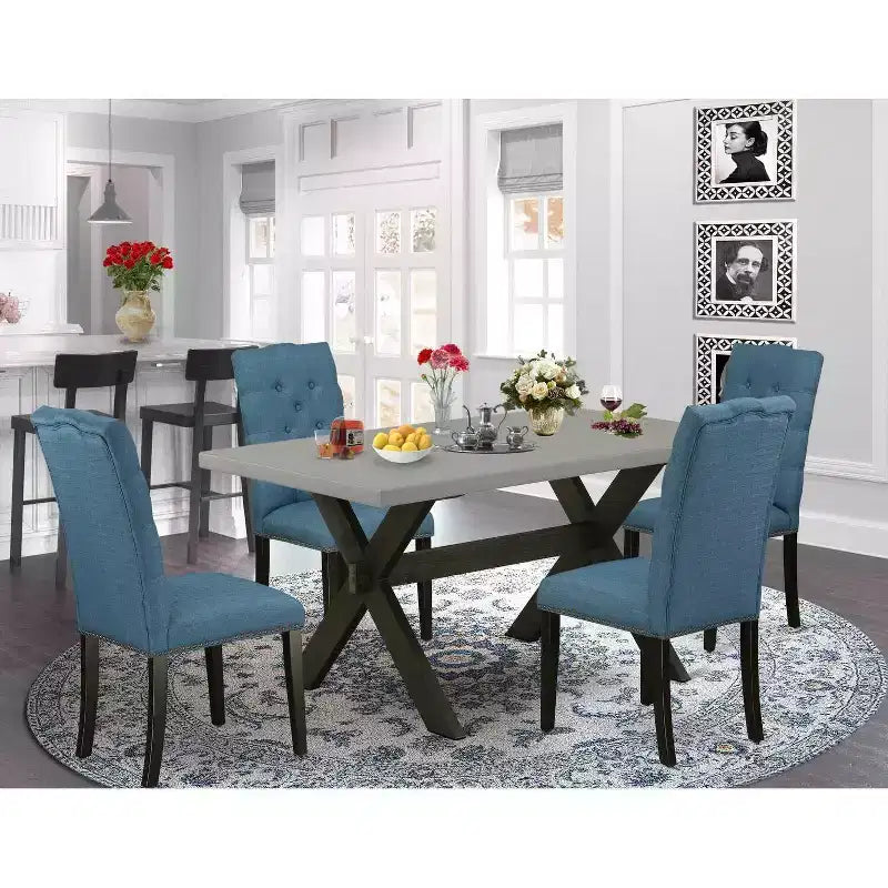 Ensemble de salle à manger 5 pièces en chêne massif naturel avec 1 table et 4 chaises avec