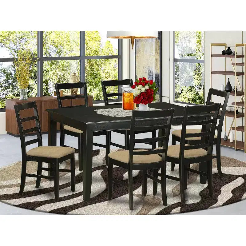 Ensemble de salle à manger moderne 7 pièces - Table de cuisine et 6 chaises - Ensemble de salle à manger rectangulaire - Finition noire