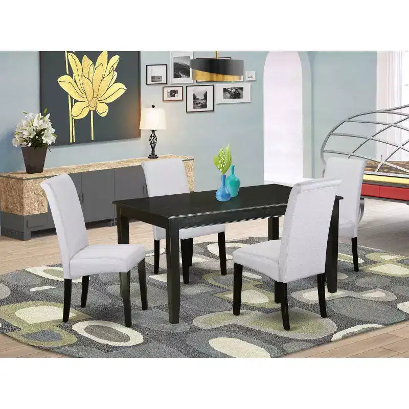 Ensemble de salle à manger 5 pièces Coastal Kitchen - Chaises Parsons en tissu gris lin - Meubles de salle à manger modernes