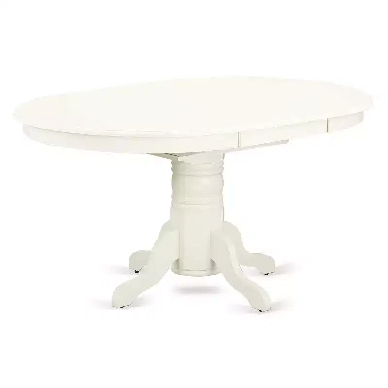 Table de salle à manger HomeStock 5 pièces en bois massif à plateau ovale, finition blanc lin, avec 4 chaises Parson et rallonge papillon