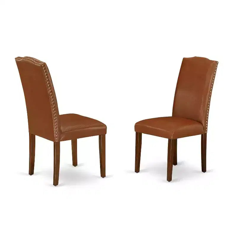 Ensemble de salle à manger table ronde 3 pièces 42 po avec 2 chaises Parsons - Similicuir brun
