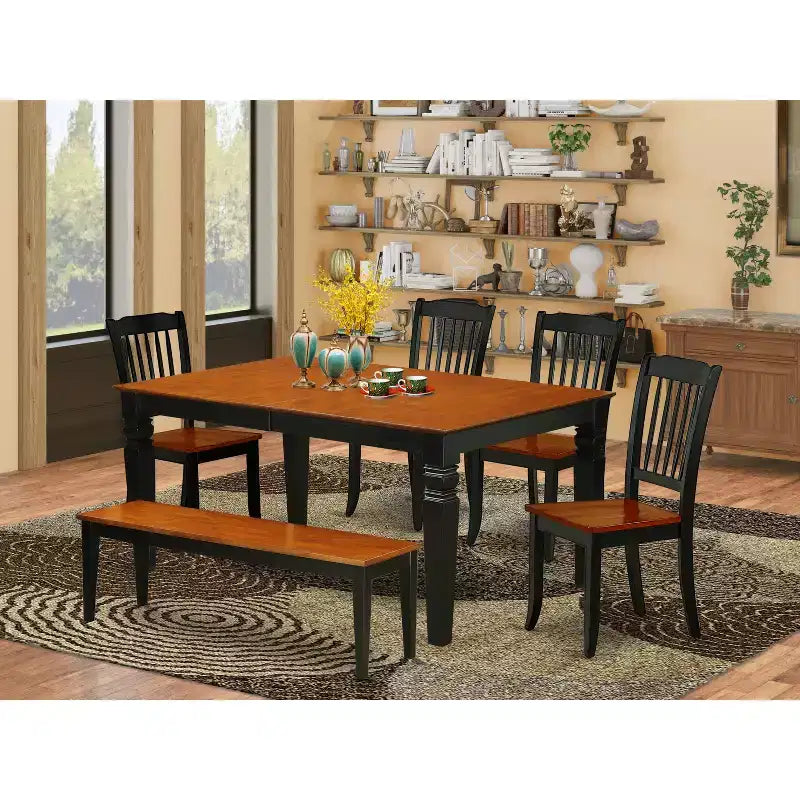 Ensemble de salle à manger rectangulaire avec 4 chaises et un banc - Ensemble de table de cuisine 6 pièces
