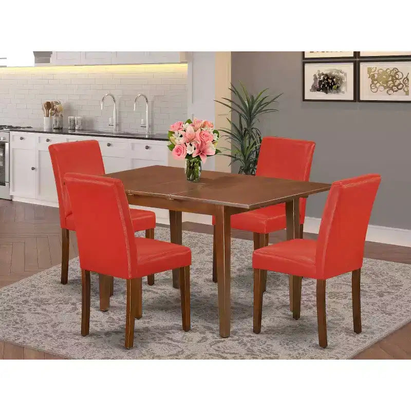 Ensemble de salle à manger Coastal Kitchen - Table rectangulaire 5 pièces avec rallonge et 4 chaises - Rouge brique