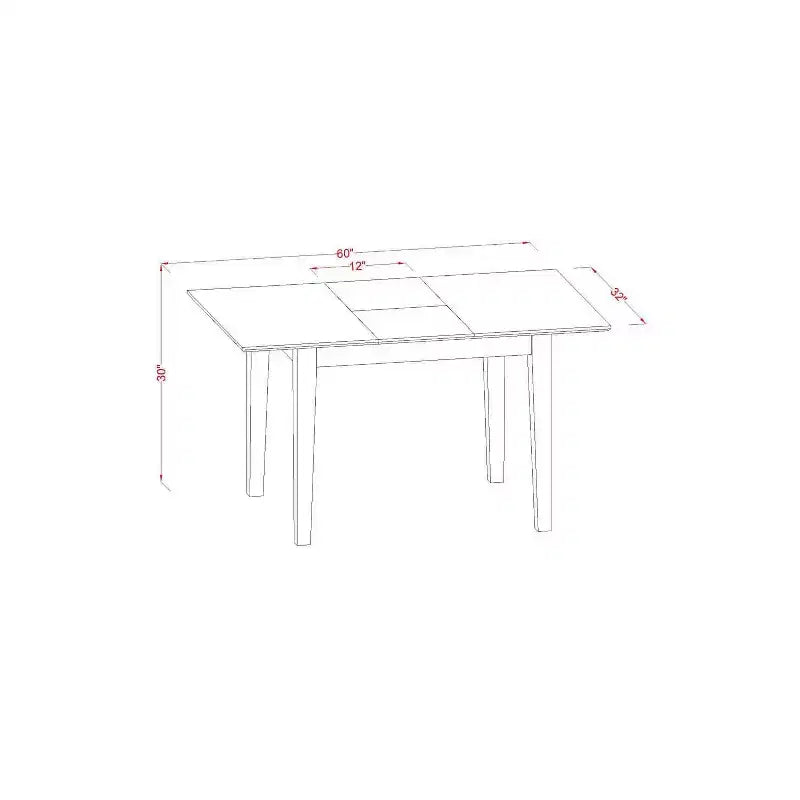 Ensemble de salle à manger Coastal Kitchen - Table rectangulaire 5 pièces avec rallonge et 4 chaises - Rouge brique