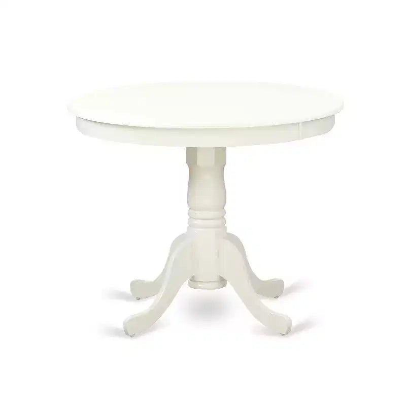 HomeStock Table à manger ronde 5 pièces en lin blanc avec plateau en bois massif et 4 chaises