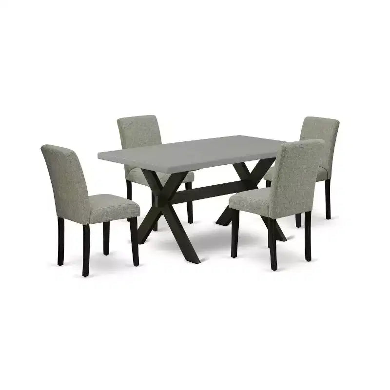 HomeStock 5-Pc Rectangle Natural Oak Finish Solid Wood Top Dining Table with 4 Parson Chair