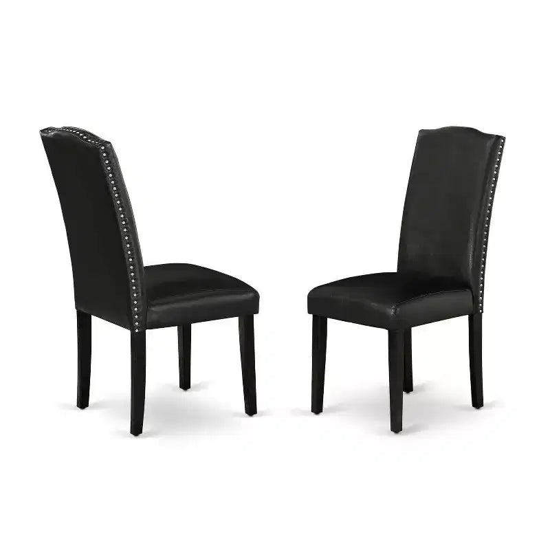 Ensemble table de cuisine ronde 5 pièces Table de 42 po avec rallonges et 4 chaises Parsons – Similicuir noir