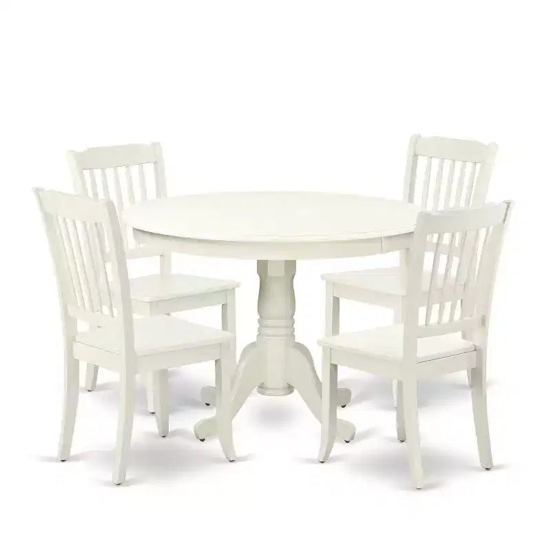 Round Dining Set 5Pc Asian Style - 42 Inch Table & 4 Chairs - Modern Elegant Dining Room Furniture