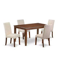 HomeStock 5-Piece Rectangle Mahogany Finish Solid Wood Top Dining Table with 4 Parson Chair