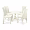 HomeStock 5-Piece Linen White Finish Solid Wood Top Dining table with 4 Chairs with Slat Back
