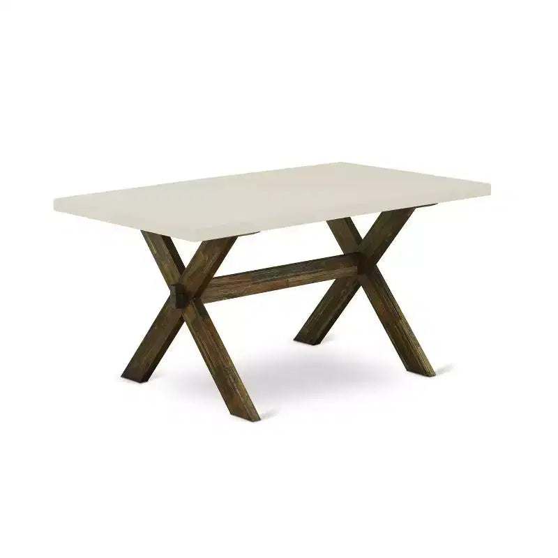 Table à manger HomeStock 7 pièces rectangulaire en bois massif, finition jacobine patinée, avec 6 chaises