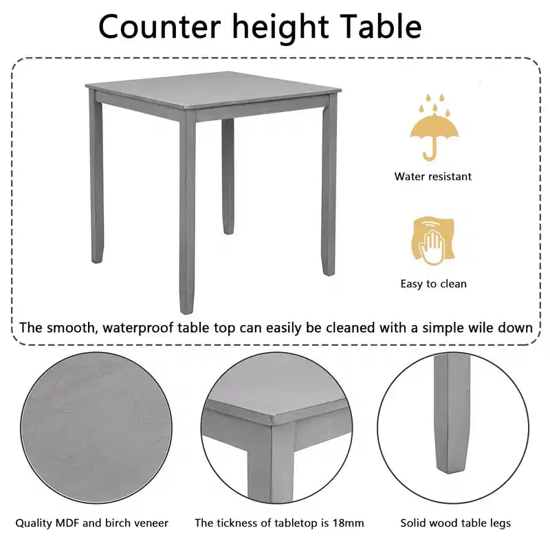 CLIHOME Ensemble de table à manger 5 pièces, Ensemble pour 4 personnes, table de salle à manger de cuisine en bois avec table carrée et 4 chaises rembourrées
