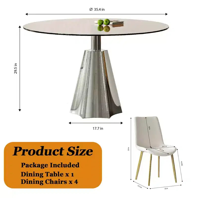 Ensemble de salle à manger rond 5 pièces GDFStudio Lenhart du milieu du siècle avec table en verre de 35 pouces et 4 chaises ergonomiques
