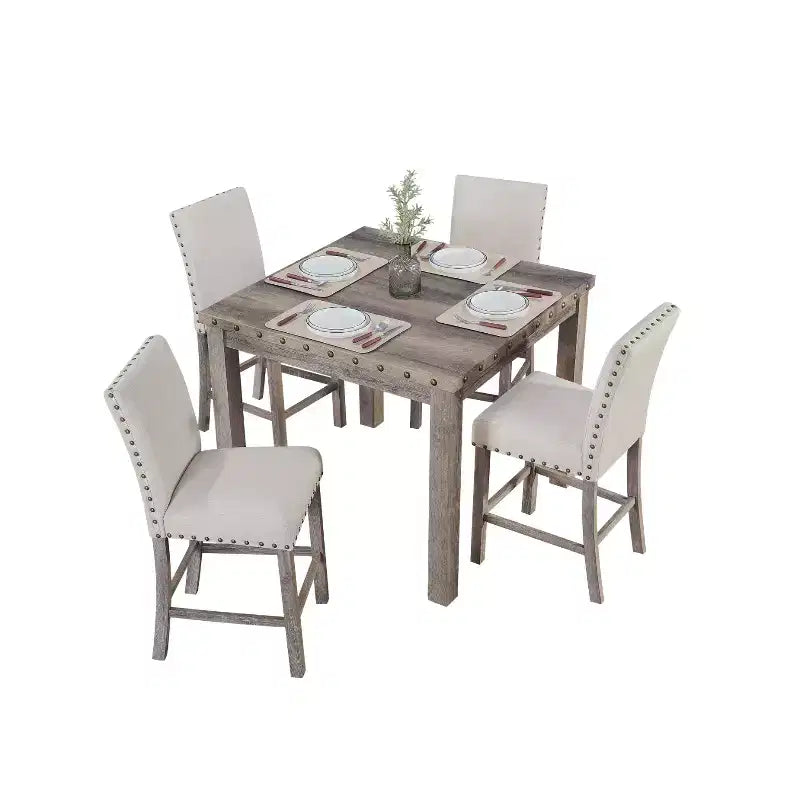 Ensemble de salle à manger en bois - Table rectangulaire de style ferme moderne et chaises rembourrées pour cuisine et salle à manger (beige) - Morden Fort