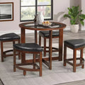 GDFStudio Alden 5 Piece Modern Round Glass Top Dining Set with 4 Triangular Stools