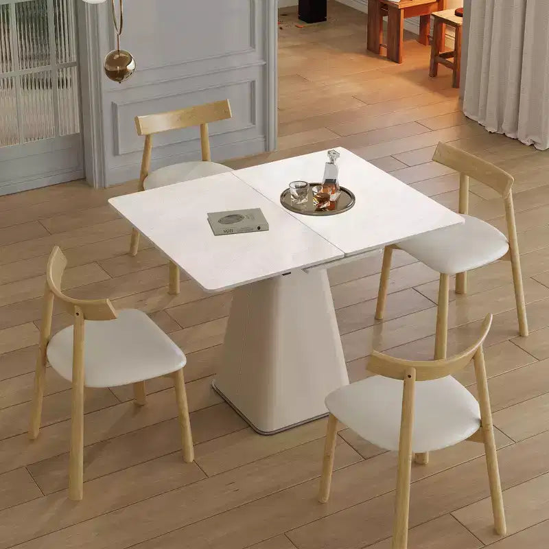 GDFStudio Lin 5 Piece Leather Upholstered Dining Expandable Table Set with 4 Chairs, Sintered Stone Tabletop and Steel Base