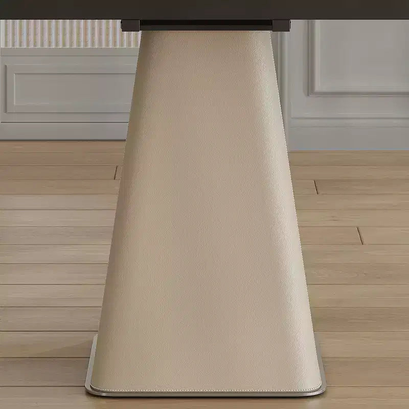 Ensemble de salle à manger extensible GDFStudio Lin 5 pièces en cuir, avec 4 chaises, plateau en pierre frittée et base en acier