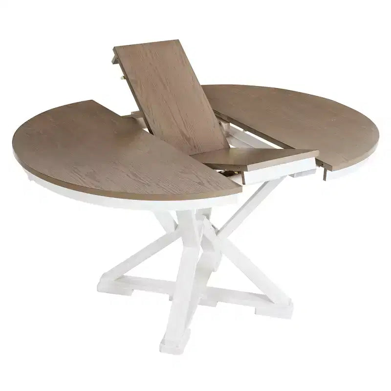 Ensemble de salle à manger rond extensible de style rustique pour 4 personnes, ensemble table et 4 chaises de salle à manger rembourrées pour salle à manger