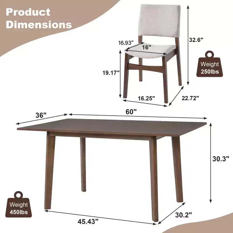 GDFStudio Dalton - Ensemble de salle à manger moderne 7 pièces - Table rectangulaire en bois massif et chaises rembourrées en lin