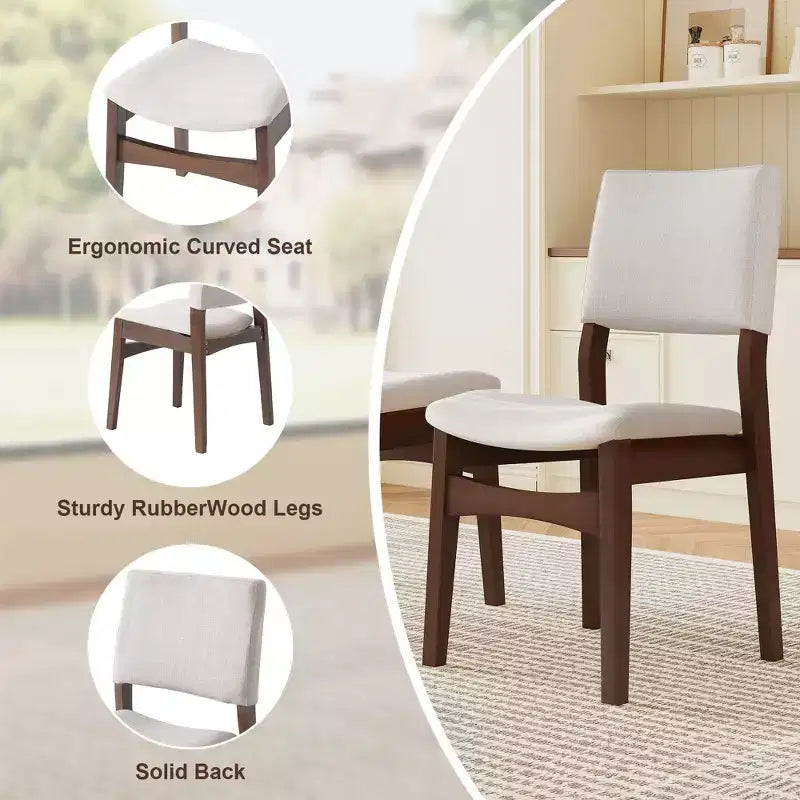 GDFStudio Dalton - Ensemble de salle à manger moderne 7 pièces - Table rectangulaire en bois massif et chaises rembourrées en lin