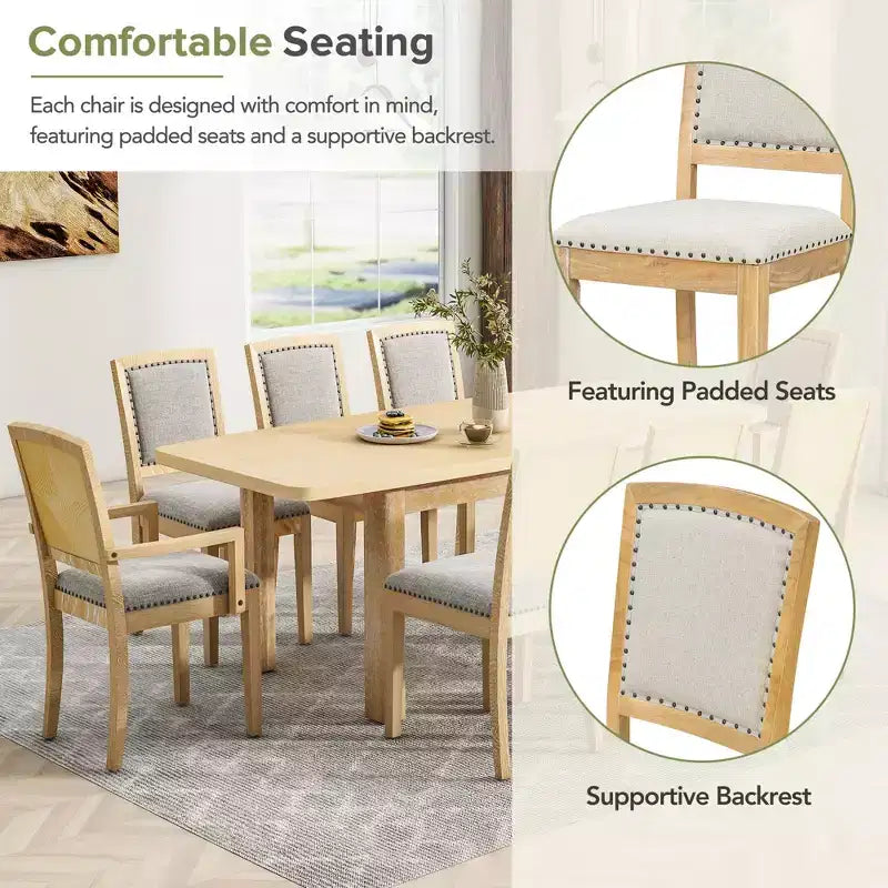 Ensemble de salle à manger extensible 9 pièces pour 6 personnes, table de salle à manger rectangulaire avec rallonge amovible, 6 chaises sans accoudoirs et 2 fauteuils
